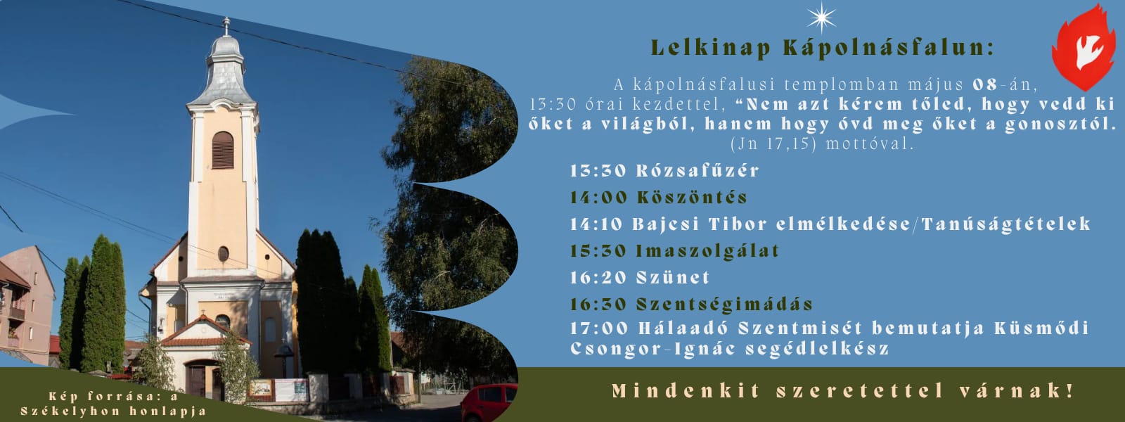 Lelkinap Kápolnásfalu, 2026. május 8. 13:30 órai kezdettel